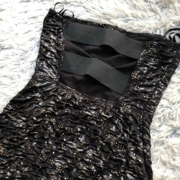Taboo Black Glittery Shiny Goth Strapless Cocktail Dress - Picture 5 of 8